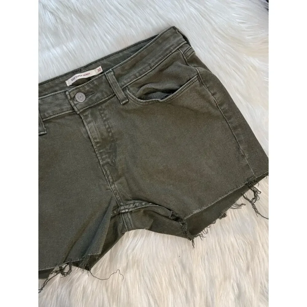 Levi’s Olive Green 30” 535 Super Skinny Denim Cut Offs